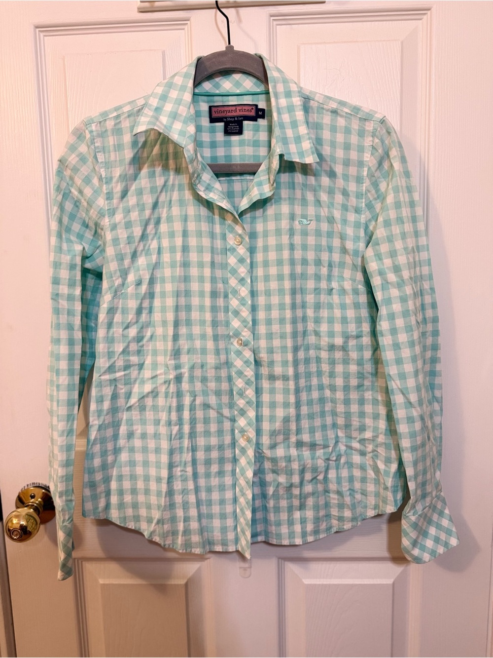 Vineyard Vines Mint Green and White Gingham Button-Down